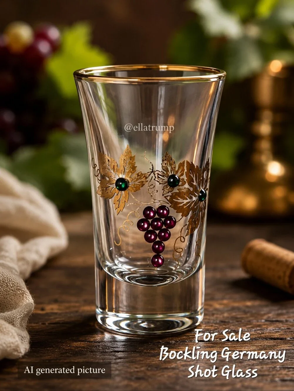 Bockling Germany Grapevine Gold Rim Decorated Shot Glass
